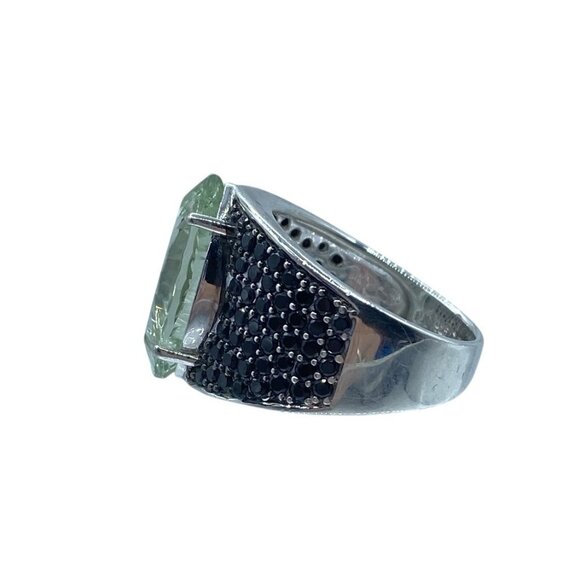 Sterling Silver 925 Green Amethyst Wide Band Ring Size 10 Signed PK Statement - Picture 9 of 12